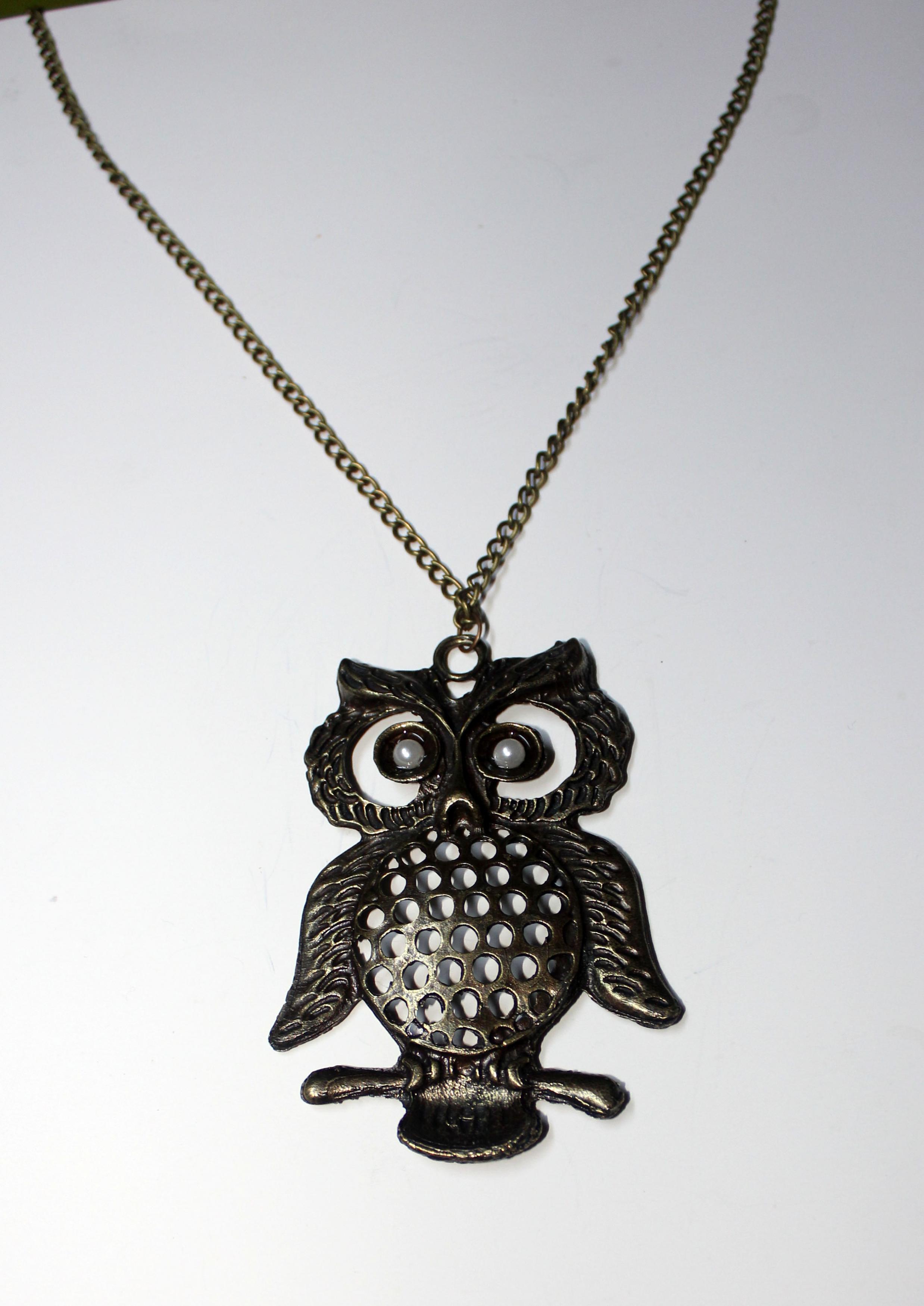 Owl Designed Necklace  Long Antique Bronze Necklace  on Luulla